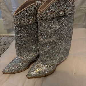 Madden Girl Glittering Silver Ankle Boots